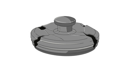 Illustration of a crushed lid with cracks, isolated on a white background, showcasing detailed texture and shadowing