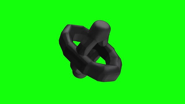 3D Black Interlocking Loop Symbol  Abstract Hexagonal Ring animated on green screen background