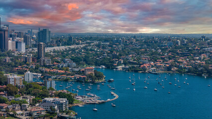 Fototapeta premium 5 February 2026 Aerial View of Sydney Harbour Circular Quay cruise Liner on a nice Summer day beautiful Sky in Sydney NSW Australia