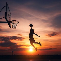 march madness, Basketball Player Dunking Silhouette Sunset Sports Action