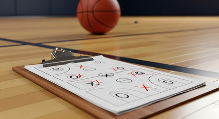 March Madness, Basketball Strategy Clipboard Game Plan Court Wood Floor