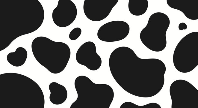 A seamless pattern of black and white cow spots, perfect for backgrounds and textures.