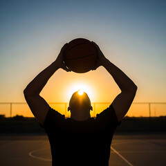 March Madness, Basketball Player Silhouette Sunset Outdoor Sport