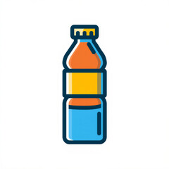 Geometric Icon, flat vector Stylized icon of a plastic bottle filled with refreshing liquid and a yellow band isolated on transparent background