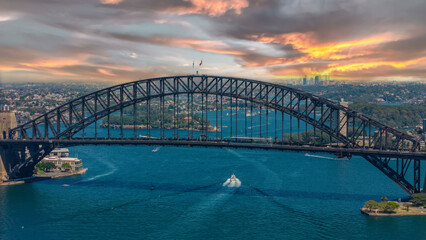 Fototapeta premium 5 February 2026 Aerial View of Sydney Harbour Circular Quay cruise Liner on a nice Summer day beautiful Sky in Sydney NSW Australia