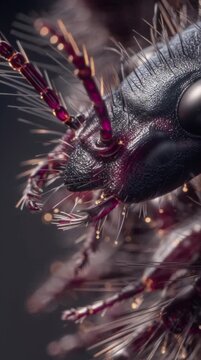 Extreme close up alate insect footage showing winged body anatomy and fine texture in macro video 4K