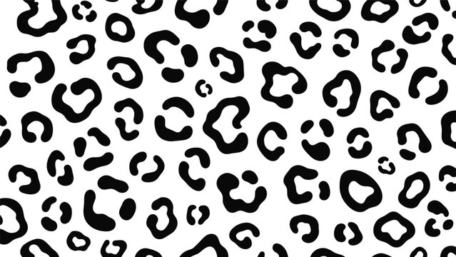 Black and white leopard pattern features various animal skin spots and shapes on a clean white background for textile design.