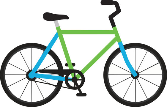 Vibrant green and blue bicycle illustration featuring a classic frame design, perfect for various graphic applications, representing transportation, healthy lifestyle, and eco-friendly travel concepts
