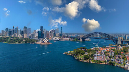 Fototapeta premium 5 February 2026 Aerial View of Sydney Harbour Circular Quay cruise Liner on a nice Summer day beautiful Sky in Sydney NSW Australia