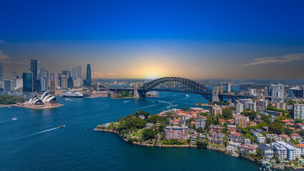 Fototapeta premium 5 February 2026 Aerial View of Sydney Harbour Circular Quay cruise Liner on a nice Summer day beautiful Sky in Sydney NSW Australia