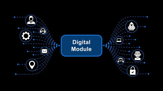 Digital Module Concept with Technology Icons network&ndash; Technology Network animation. black background...
