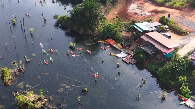 Aerial View of Tourists Kayaking in Klong Root Lake Krabi Thailand