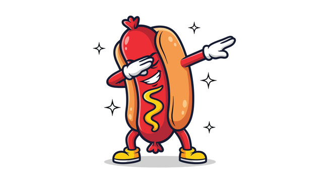 Hot Dog Mascot Dabbing Cartoon Vector Illustration.