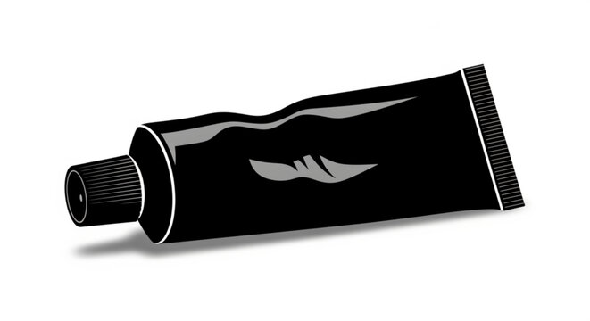 Black tube of lipstick with cap off on white background viewed from the side