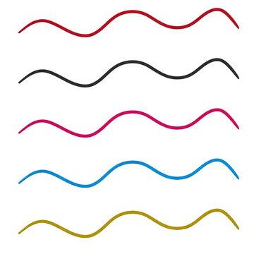 Set of multicolored  wavy lines  on transparent background 
