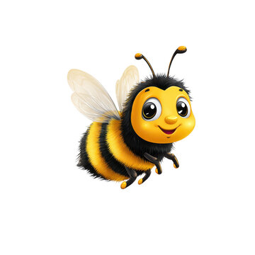 Cute cartoon bee flying with smiling face isolated on transparent background