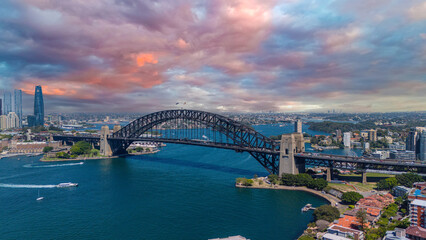 Obraz premium 5 February 2026 Aerial View of Sydney Harbour Circular Quay cruise Liner on a nice Summer day beautiful Sky in Sydney NSW Australia