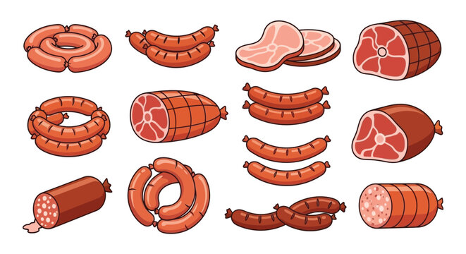 Assorted processed meats sausages salami ham and luncheon slices