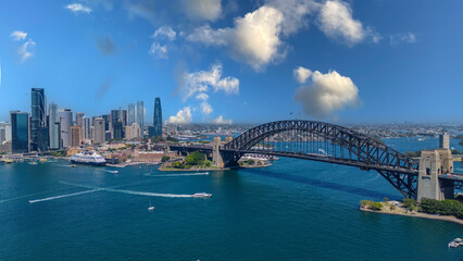 Obraz premium 5 February 2026 Aerial View of Sydney Harbour Circular Quay cruise Liner on a nice Summer day beautiful Sky in Sydney NSW Australia