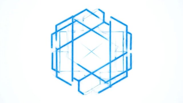 Blue geometric abstract shape on white background.