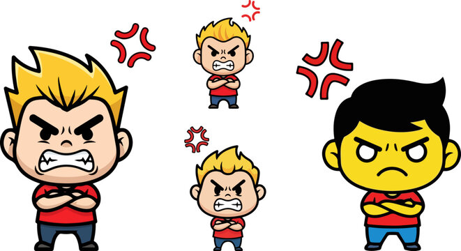 Cartoon depiction of angry male characters expressing intense frustration and disagreement through crossed arms and visible red anger symbols floating around them.