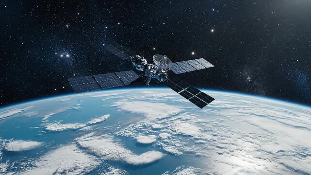 Astronaut performing spacewalk repairs on a satellite orbiting Earth