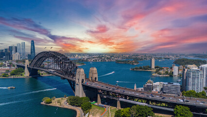 Obraz premium 5 February 2026 Aerial View of Sydney Harbour Circular Quay cruise Liner on a nice Summer day beautiful Sky in Sydney NSW Australia
