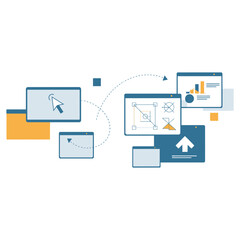 Digital transformation concept with devices and cloud computing isolated on transparent background, isolated on white background, Vector, illustration