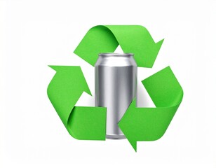 Obraz premium Aluminum can inside green recycling symbol