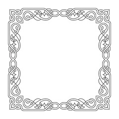 A decorative square frame with intricate celtic knotwork pattern and symmetrical design