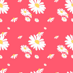 Seamless pattern with hand-drawn daisies on a red background. Suitable for fabric, wallpaper, and textiles. Vector image.