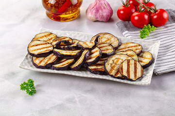 Tasty grilled eggplant round slices