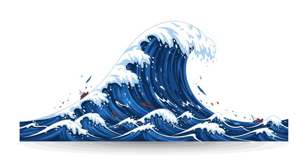Dynamic Ocean Wave Illustration with Splashing Water Elements