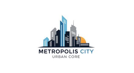 Modern cityscape logo design with skyscrapers and sun © Nandar