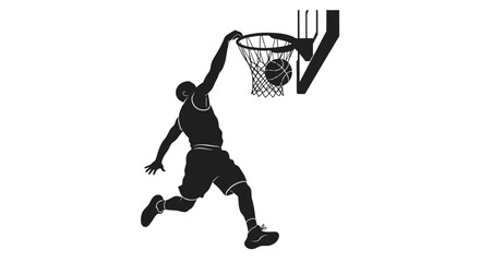 Silhouette of Basketball Player Dunking on White Background © Nandar