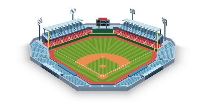 Isometric illustration of a modern baseball stadium with empty seats