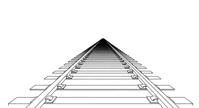 Black and white illustration of endless railway tracks perspective