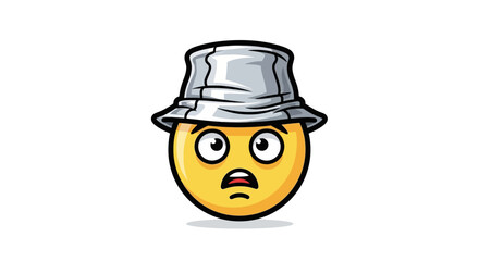 Fototapeta premium Cartoon emoji with surprised expression wearing a metal bucket hat
