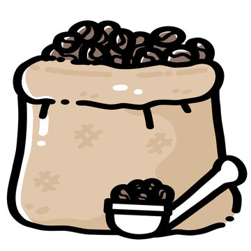 Coffee Bean Bag Illustration with Scoop