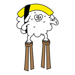 高下駄を履いて背伸びをする玉子のお寿司のキャラクター 挑戦