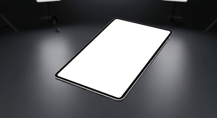 Modern digital tablet with blank screen for mockups and presentations, studio lighting.