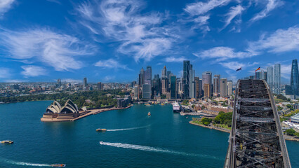 Obraz premium 5 February 2026 Aerial View of Sydney Harbour Circular Quay cruise Liner on a nice Summer day beautiful Sky in Sydney NSW Australia