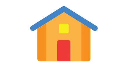 Fototapeta premium Simple orange house icon with blue roof and red door