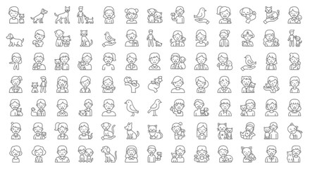 Obraz premium Collection of diverse hand-drawn line art people icons in various poses and activities.
