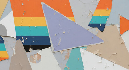 Deconstructed Pastel Geometric Fragments on Distressed Wall. Broken Abstract Shapes. Artfully Chaotic 90s Y2K Background
