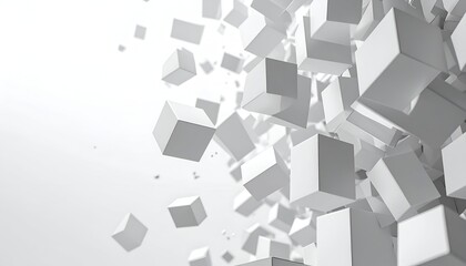 Abstract Array of white cubes scattered, light background fades