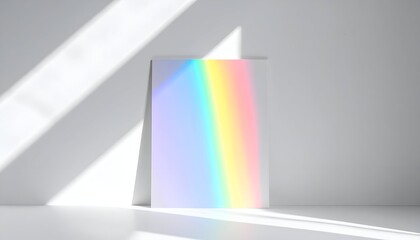 Prismatic light cast on white board leaning against wall