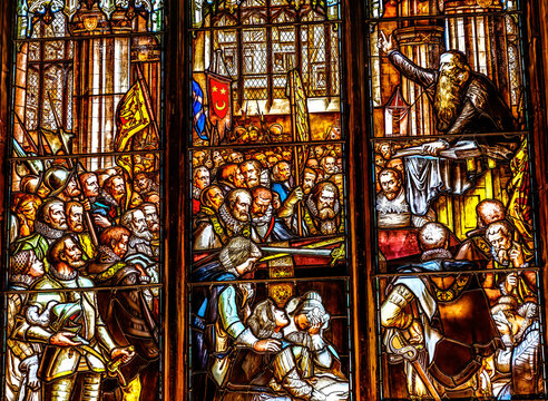 Knox Preaching Funeral Stained Glass St Gile's Cathedral Edinburgh Scotland