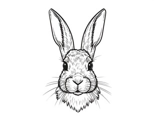 Black and white illustration of a rabbit's head facing the viewer