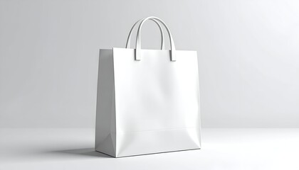 Plain white shopping bag with handles, clean presentation against light background